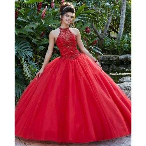 JaneVini Elegant Ball Gown Red Long Quinceanera Dresses with Detachable Cape Heavy Beading Princess Tulle Sweet 16 Party Gowns