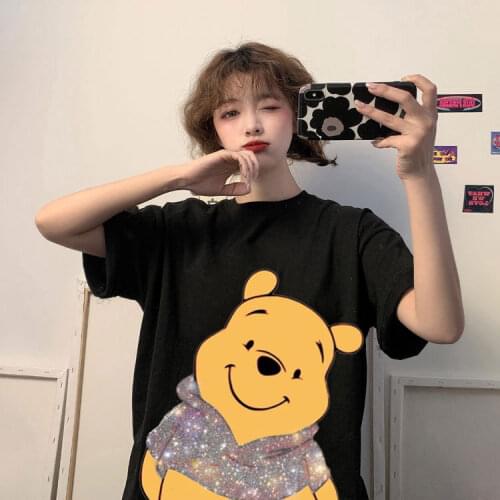 Harajuku 3D Printing T-shirt Ladies Casual Ulzzang Streetwear Disney Pooh Printed Woman T-shirt 2021 New