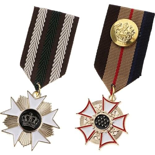 2 Pieces Geometric Pendant Medal Mens Uniform Badge Brooch Pin Vintage Fabric Costume Corsage