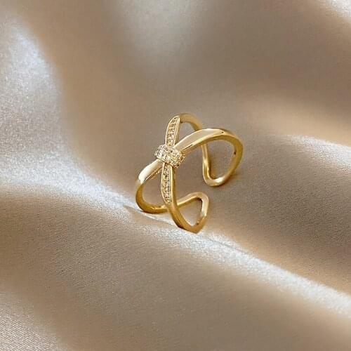 Geometric Cross Metal Zircon Ring Female Niche Retro Open Design Sense Ins Fashion And Simple Women Jewelry