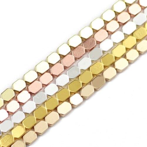JHNBY Rose Gold Silvers 4X6mm Hexagon Hematite Natural Stone Spacers Loose Beads For Jewelry Making Diy Bracelets Accessories