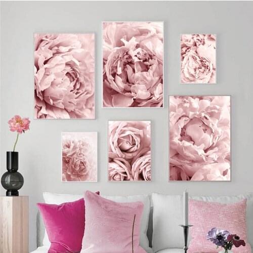 Pink Romantic Flower Canvas Painting Rose Peony Wall Art Print Poster Garden Home Decoration Nordic Wall Pictures Bedroom Decor