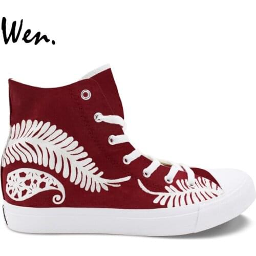 Wen Unisex Design Hand Painted Custom Shoes Merry Christmas Feathers Red Canvas High Top Sneakers for Christmas Birthday Gifts
