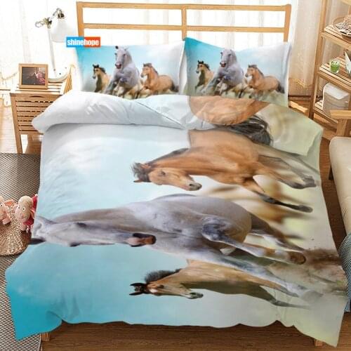 3 Pcs Luxury Duvet Cover Set Fashion Galloping Horse Animals Pattern Bedding Sets Comforter Duvet Cover Pillowcase Home Textiles