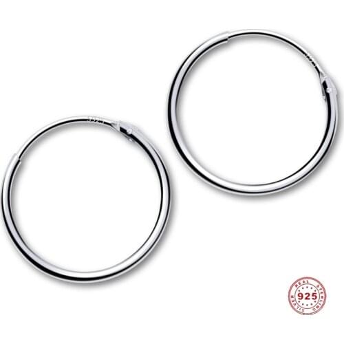 Doreen Box 925 Sterling Silver Circle Earrings Female Simple Round Earrings Men Women Earrings Fine Jewelry Multi-size,1 Pair