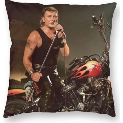 Cool Johnny Hallyday Motorcycle Square Throw Pillow Cover Home Decorative 3D Print French Rock Singer Cushion Cover for Sofa