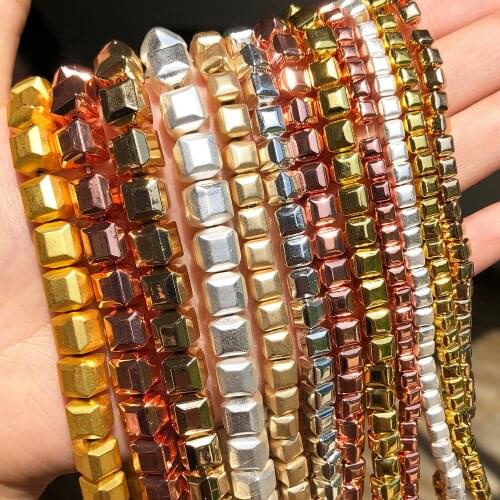 3 4 6 8mm Square Hematite Stone Beads Natural Cube Loose Spacer Beads for Jewelry Making DIY Handmade Bracelet 15'' Wholesale