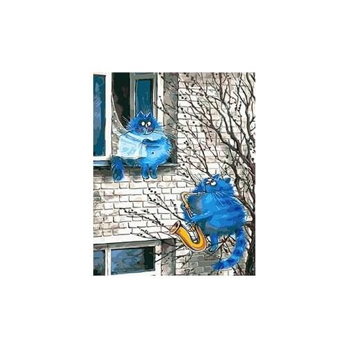 MaHuaf-X1203 Blue cats painting by numbers hand painted coloring by numbers on canvas Wall Pictures for Living Room