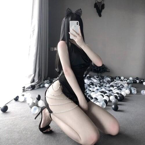 Fashion Sexy Lace Satin Lingerie Smooth Silk-like Sleeping Night Dress Temptation Underwear Sling Embroidery V-Neck For Women