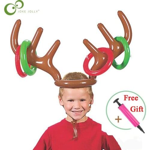 Inflatable Ring Toy Reindeer Antler Rabbit Belt Ring Hat Toss Christmas Gift for Kids New Year Family Party Throwing Game ZXH