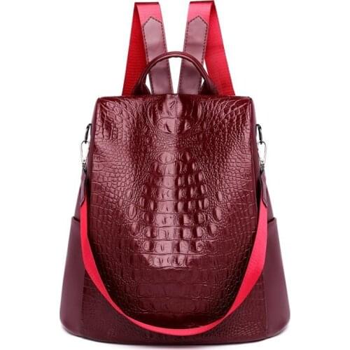 New Crocodile Pattern Fashion Women Leather Backpack Small PU School Bag Teen Girl Rucksack Retro Ladies Shoulder Bag