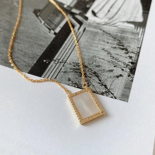 18K Gold 100% Authentic 925 Sterling silver Gold White Shell Square with zircon aaa+ Necklace Geometric Pendant TLX1050