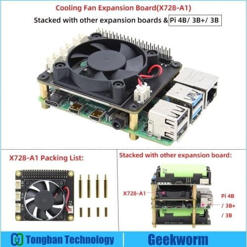 Raspberry Pi Cooling Fan Expansion Board (X728-A1) for Raspberry Pi 4 Model B/ 3B+/ 3B/ 2B