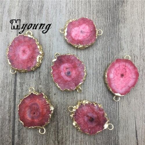Sun Flower Shape Red Crystal Quartz Druzy Slice Connector Charm,Natural Stalactite Stone Slab Pendant For DIY Jewelry MY2032