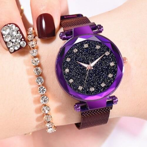 Luxury Brand Watch Women Watches Ladies Crystal Quartz Ladies Watch Mesh Magnet Buckle Starry Sky Female Clock