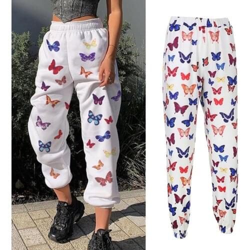 Women High Waist Jogger Pants Colorful Butterfly Graphic Printed Sweatpants Hip Hop Baggy Loose Lounge Trousers Pockets