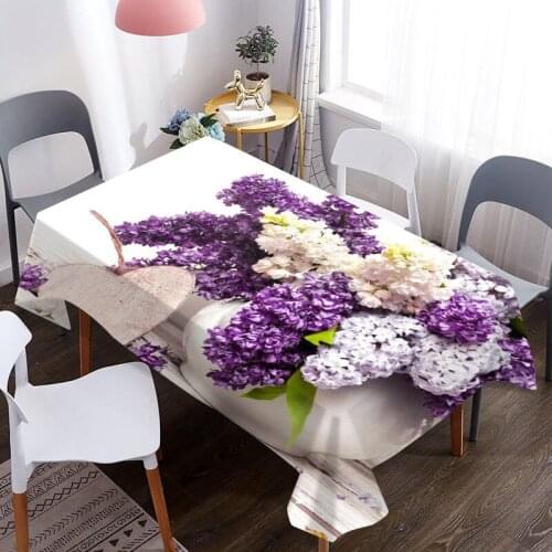 Customizable 3D Tablecloth Beautiful Flower Lilac Pattern Washable Cloth Rectangle Round Table Cover Party Wedding Decoration