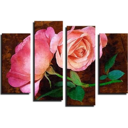 Unique 4 panel Beautiful Red Roses Large HD Picture Modern Home Wall Decor Canvas Print Painting For Home Decoration
