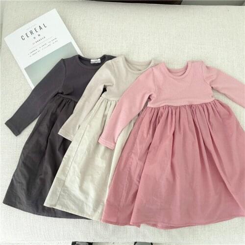 Spring New Girls Dress Kids Ribbed Knitted Long Sleeve Princess Dress Fashion Girl Dresses Baby Girl Clothes Toddler Fall Dress