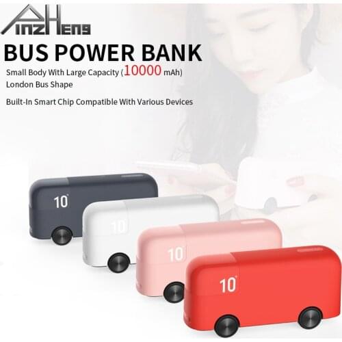 PINZHENG 10000mAh Power Bank For iPhone Xiaomi Samsung Huawei Cute Bus Power Bank Powerbank Portable External Battery Charger