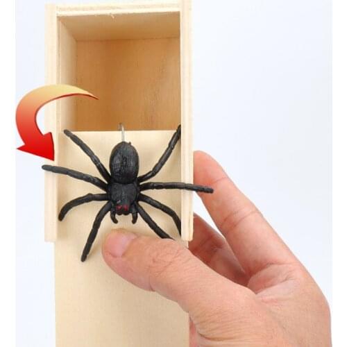 Funny Scare Box Prank Spider Wooden Fidget Anti-stress Interest Play Trick Joke Surprise Adult Halloween Toys For Children Gifts