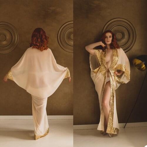 Unique Womens Bridal Gowns Sexy High Front Split Sequin Bathrobe Lingerie Nightgown Pajamas Sleepwear Custom Made Housec