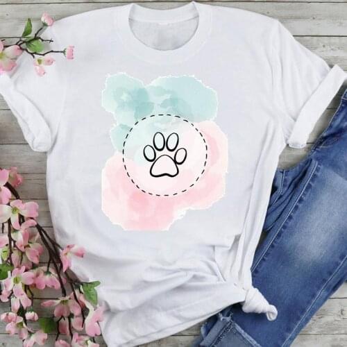Women Graphic 90s Dog Paw Love Watercolor New Cartoon Summer Fashion Print Short Sleeve Female Clothes Tops Tees Tshirt T-Shirt