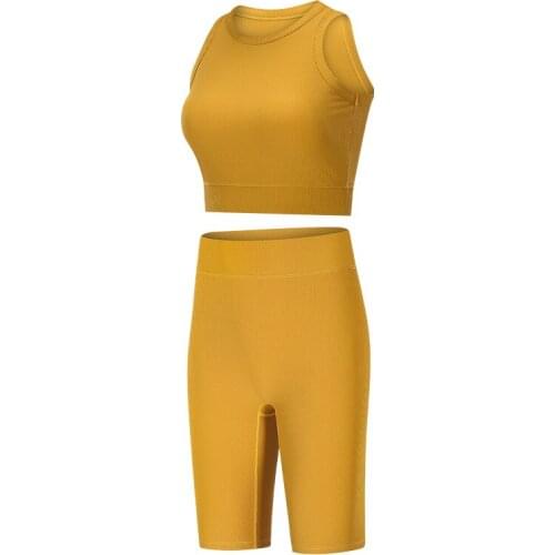Women Knitting Yoga Sets Shockproof Sport Vest With Pad+ High Waist No T Line Five Points Shorts 2 Pcs Running Workout Suits