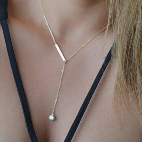 Vintage Crystal Metal Sheets Pendant Necklace Women Gold Color Drop Crescent Choker Necklaces Jewelry