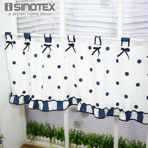 Fashion Cafe Embroidered Kitchen Curtain Navy Blue Dots 100% Polyester Pastoral Style Small Cafe Curtain Various Sizes 1 PCS