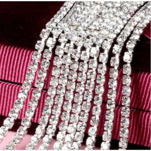 10meters/lot 2.8mm clear transparent color rhinestone cup chain stone chains Silver bottom cup chain free shipping