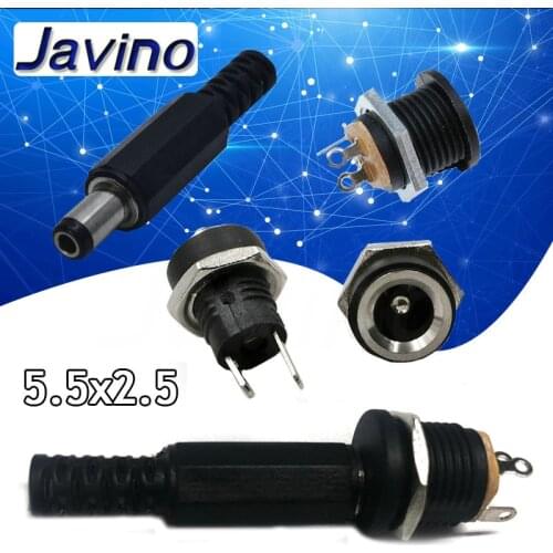 10PCS DC Power Connector pin 2.5x5.5mm Female Plug Jack + Male Plug Jack Socket Adapter PCB Mount DIY Adapter Connector 5.5x2.5