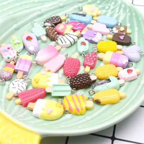 20pcs/bag 3D Cake Donuts Ice Cream Resin Simulation Pendants Crafts DIY Making Findings Handmade Jewelry for Earring Necklace
