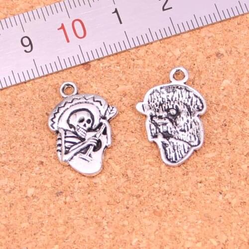 120Pcs skull in sombrero with guitar Charms Pendant For DIY Necklace Bracelet Jewelry Making DIY Handmade 22*15mm