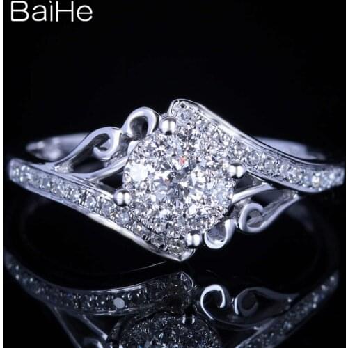 BAIHE Solid 14K White Gold 0.3CT Certified H/SI Round Natural Diamond Wedding Women Trendy Fine Jewelry Sweet Diamond Ring