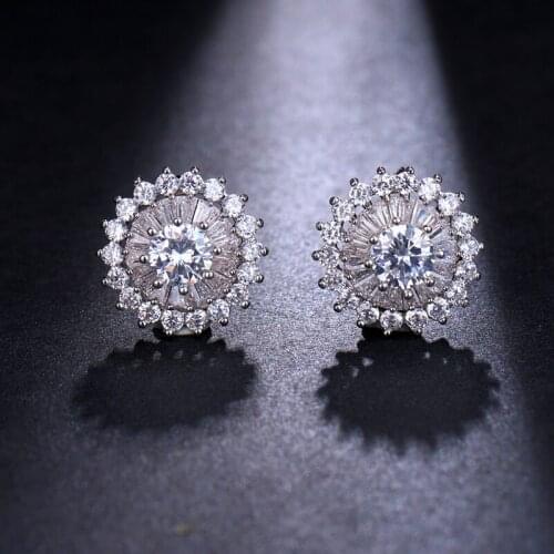 Be8 Beauty Flower Design Shiny Micro AAA CZ Pave Round Cut Rhinestone Stud Earrings For Female Jewelry AE39