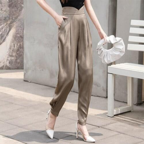 Women New 2021 Spring Summer Elegant Office Suit Pants Female High Waist Soft Ankle-length Pants Ladies Casual Loose Pants B83