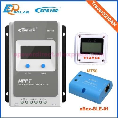 EPEVER mppt controller for solar charger bank home use Tracer3210AN 30A 30amp eBOX-BLE-01 and white MT50 remote meter 12v/24v