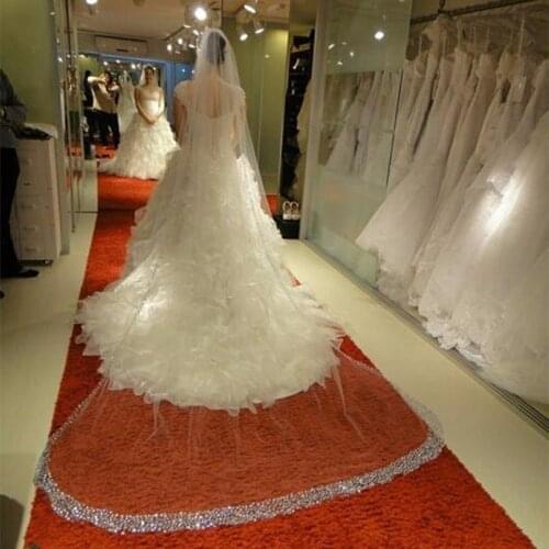 Luxury Crystal Edge White Ivory Cathedral Bridal Veils One Layer Long Beaded High Quality Wedding Veil Custom Made