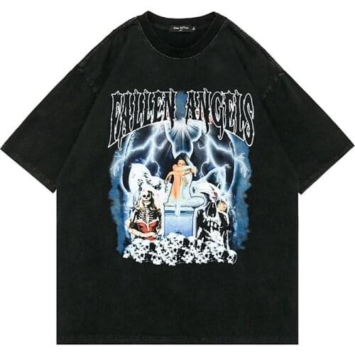 High Street Men T Shirt Rap Vibe Style Skull Letter Print Hip Hop Short Sleeve T-shirt Streetwear Retro Loose Fit T-shirts Man