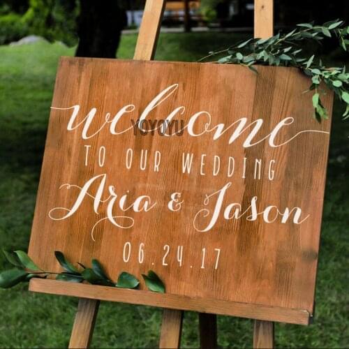 Personalized Wedding Welcome Sign Names and Date Decal Wedding Vinyl Wall Sticker Custom Stickers for Chalkboard, Mirrors ZW399