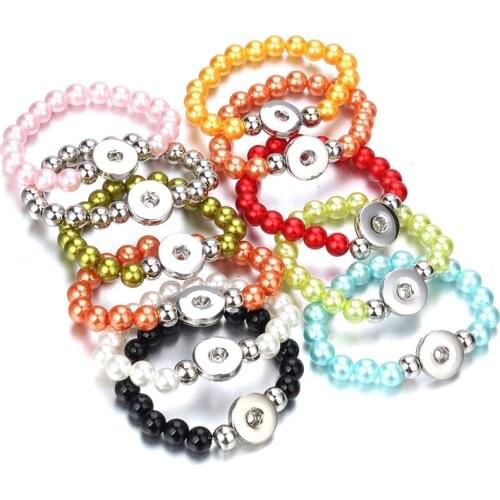 Snap Jewelry 18mm Snap Button Bracelet Elastic Adjustbtale Handmade Colored Resin Beads Bracelets for Women Gilrs ZE506