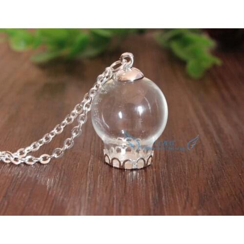 DIY Glass Cover pendant Kit 20mm glass globe 12mm opening&silver plated lace setting&8mm cap--10sets