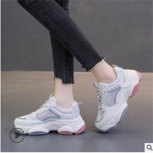 Women Girl Female Ladies Vulcanized Shoes Sneakers Sports Lace Up Mesh Genuine Leather Increase Breathable YDL-G507