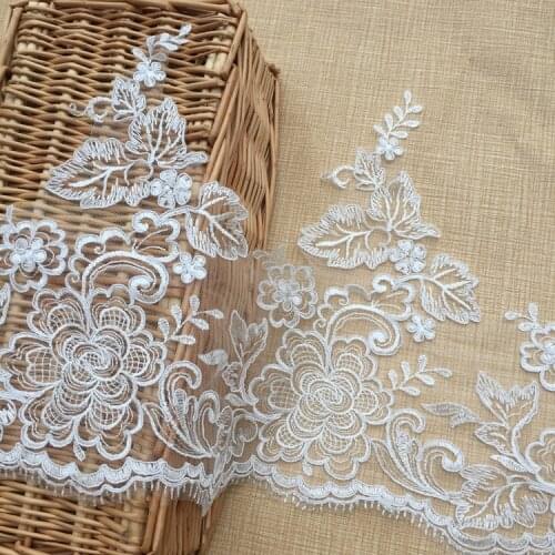 LASUI 0428 wide 26.5 cm 3 yards DIY wedding dresses, veil headwear, White cord hollow peony embroidered lace trim