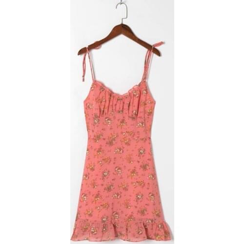 Summer Womens Casual Printed Ruffled Slim Sling Dress