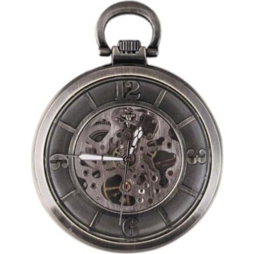 10pcs/lot Antique Steampunk Skeleton Mechanical Pocket Watch with Chain Men Women Pocket Watches Collection