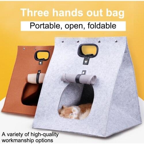 Pet Nest Bed Multifunctional Felt Cat Kennel Portable Breathable Washable Folding For Teddy Kitty Puppy Warm Cushion Doghouse