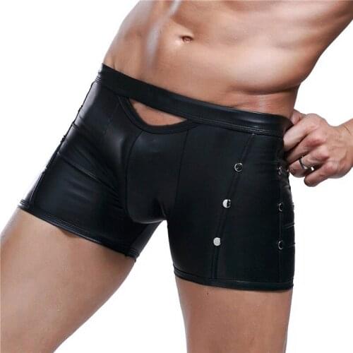 Men Sexy Fashion imitation leather Nightclub angle underwear mens gay Big boxer men underwear