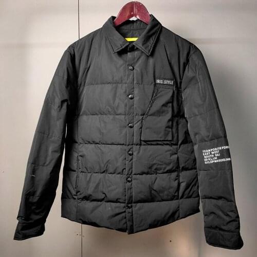 Winter new fashion mens shirt collar down jacket back print mens down jacket wf6603